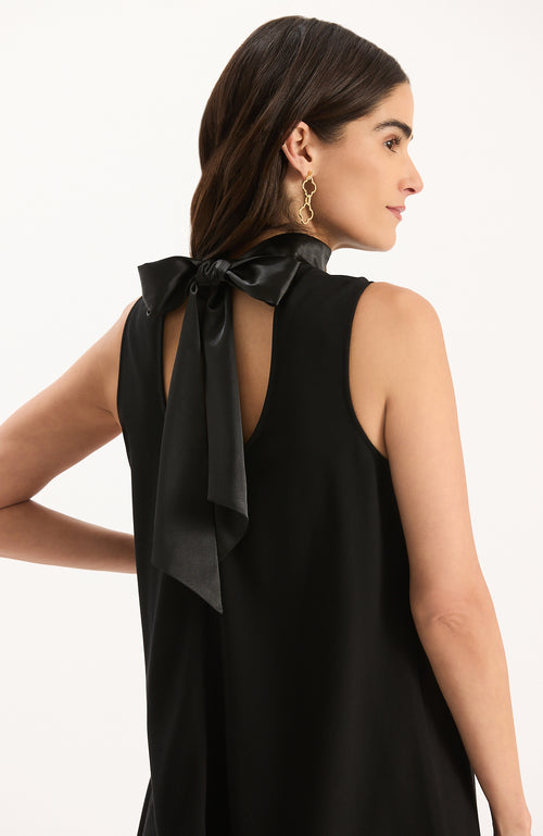 Cleo Ponte Satin Trim Dress - Black