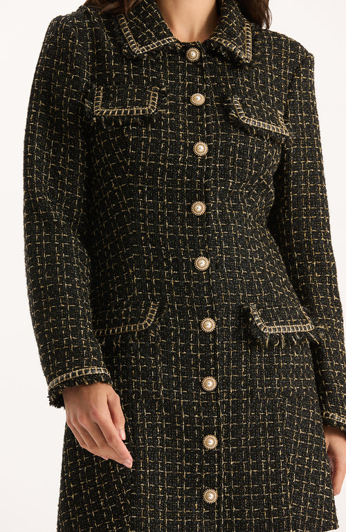 Beth Gold Button Boucle Dress - Black