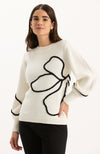 Millie Etched Mock Neck Sweater - White