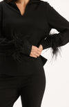 Erin Ponte Feather Sleeve Top - Black