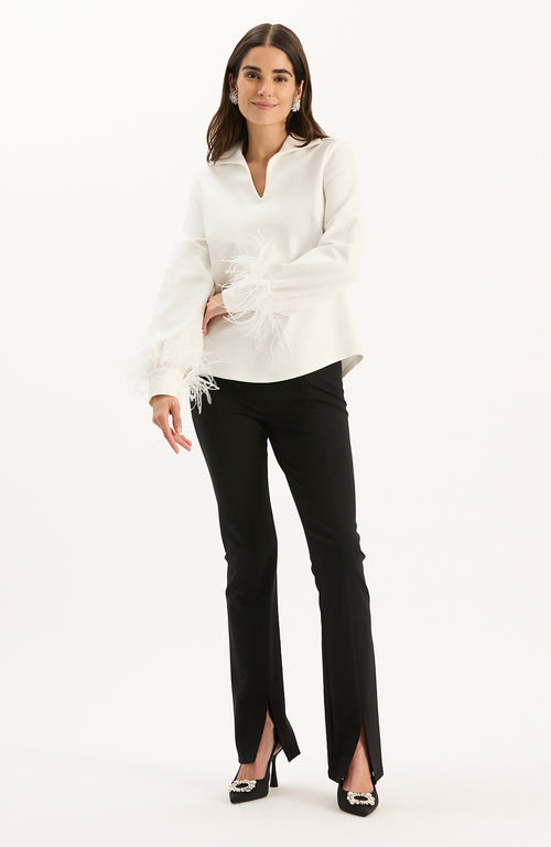 Erin Ponte Feather Sleeve Top - Ivory