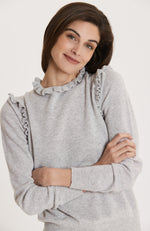 Cashmere Ruffle Neck Sweater - Heather Grey