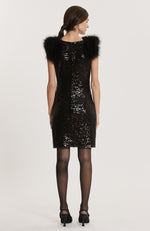 Angie Sequin Feather Dress - Black