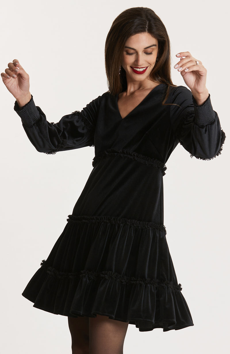 Polly Chiffon Velvet Dress - Black