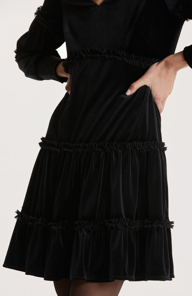 Polly Chiffon Velvet Dress - Black