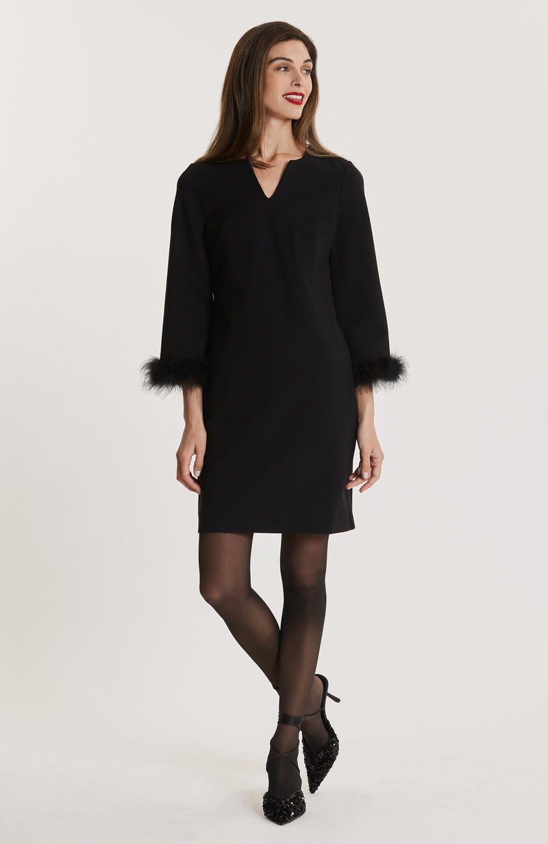 Chelsea Ponte Feather Dress - Black