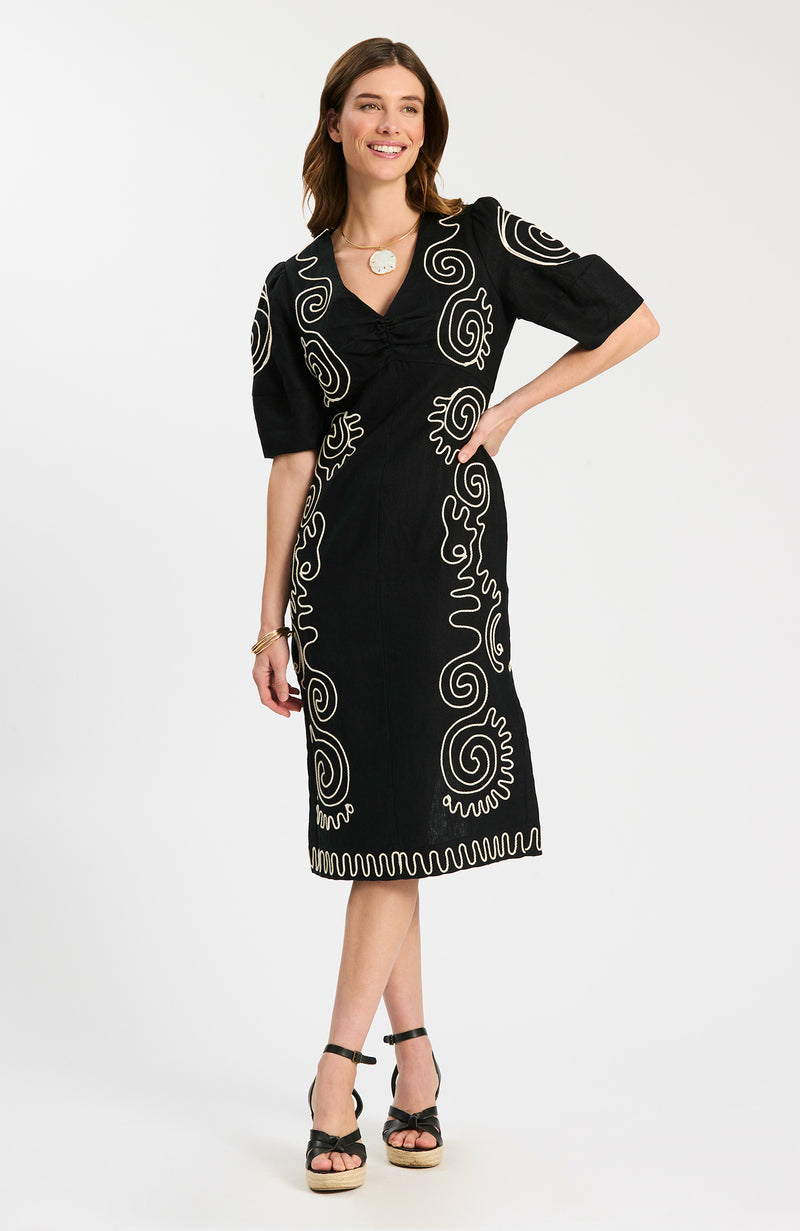 Posey Linen Embroidered Midi Dress