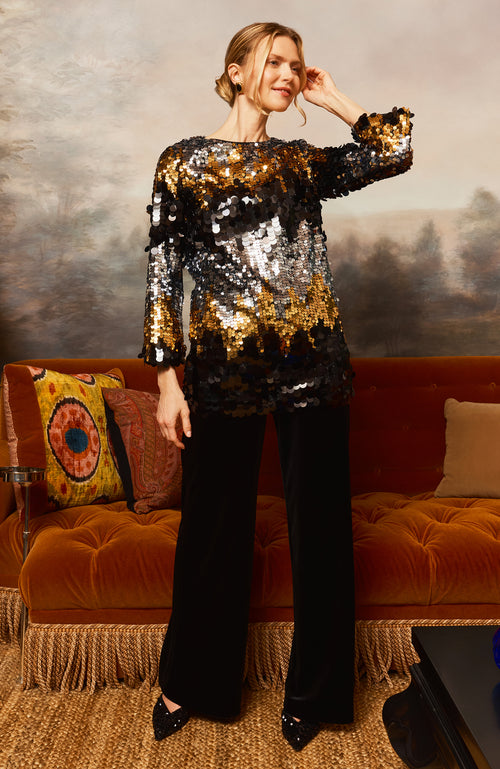 Sandra Paillettes Tunic - Black Gold Silver Ombre