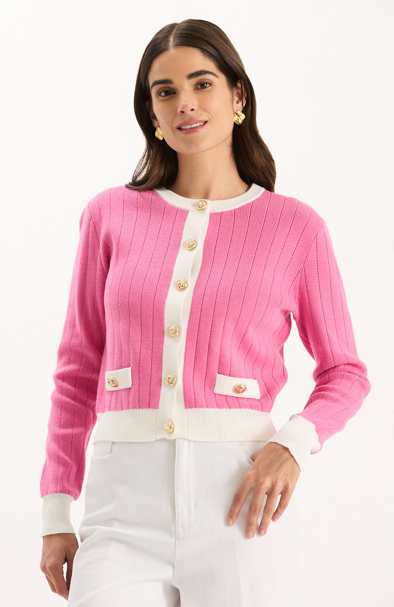 Tibby Gold Button Tipped Cardigan - Petal Pink – tyler böe