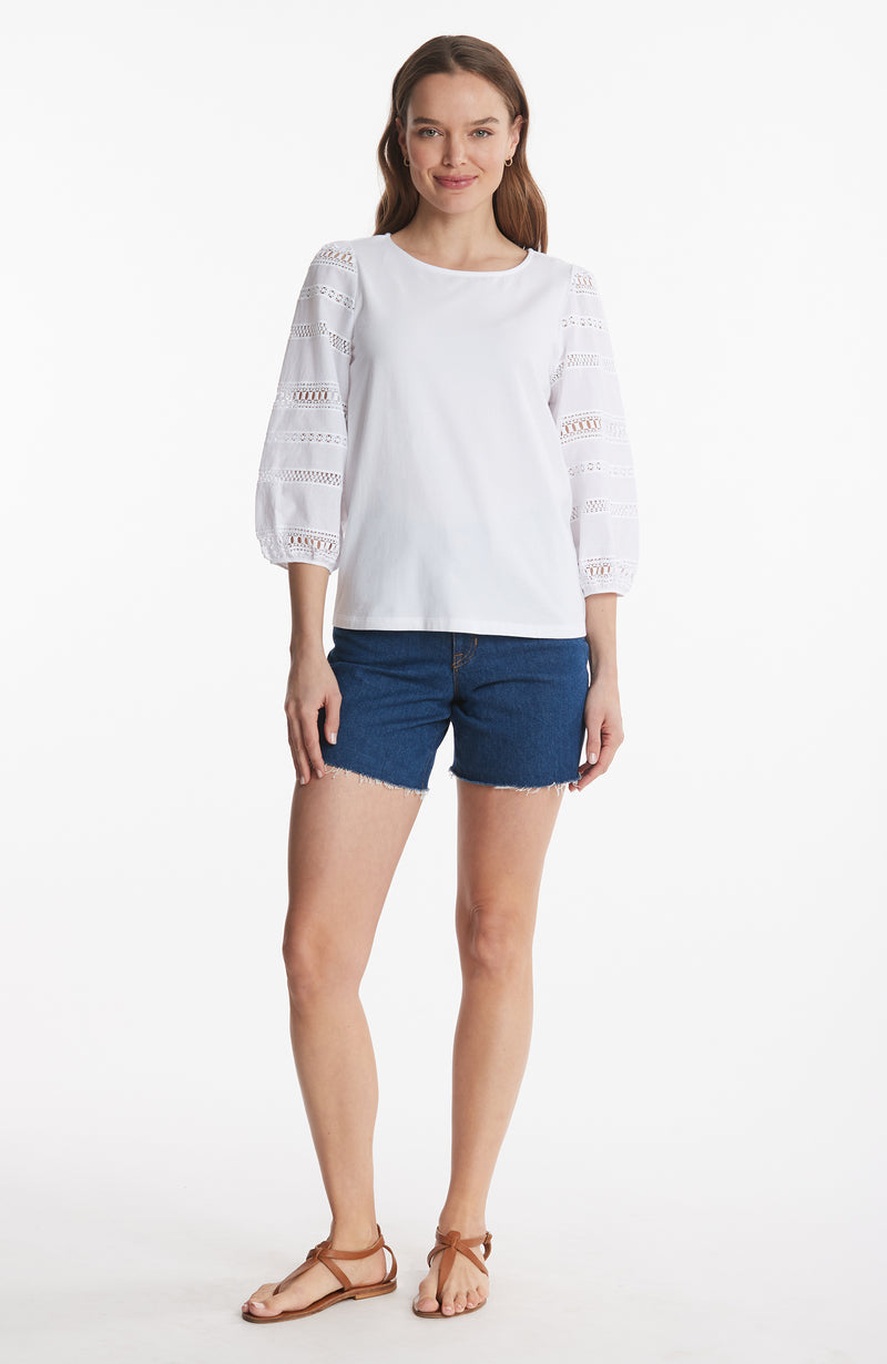 Ellie Knit Embroidered Tee - White
