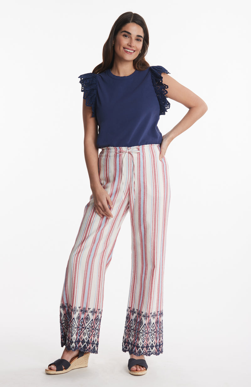 Palmer Striped Embroidered Pants - Navy Red Stripes – tyler böe