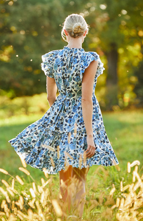 Ursula Blue Poppies Dress - Blue Poppies