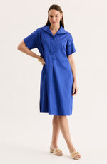 Addie Cotton Midi Shirtdress - Dazzling Blue