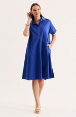 Addie Cotton Midi Shirtdress - Dazzling Blue