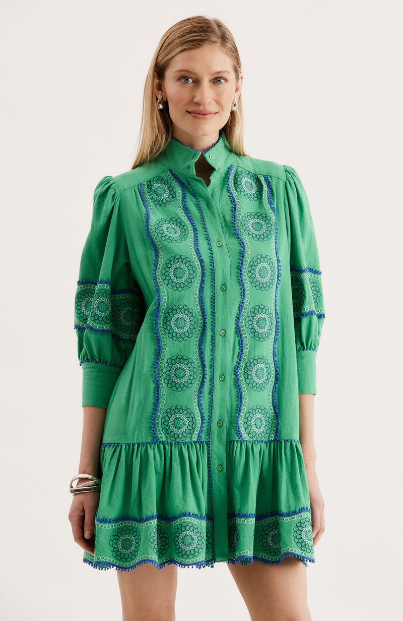 Christy Embroidered Skimmer Dress - Kelly Green