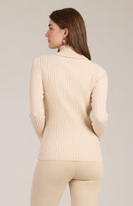 Cotton Cashmere Ribbed Turtleneck - Flax