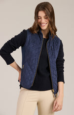 Faux Suede Moto Vest - Navy