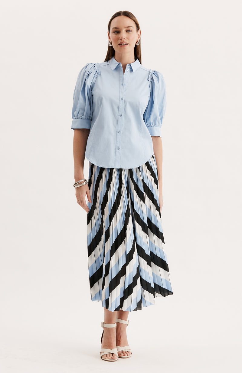 Dana Pleated Shoulder Shirt - Light Blue