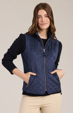 Faux Suede Moto Vest - Navy