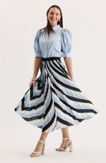 Cara Fortuni Skirt - White Blue Black Stripes