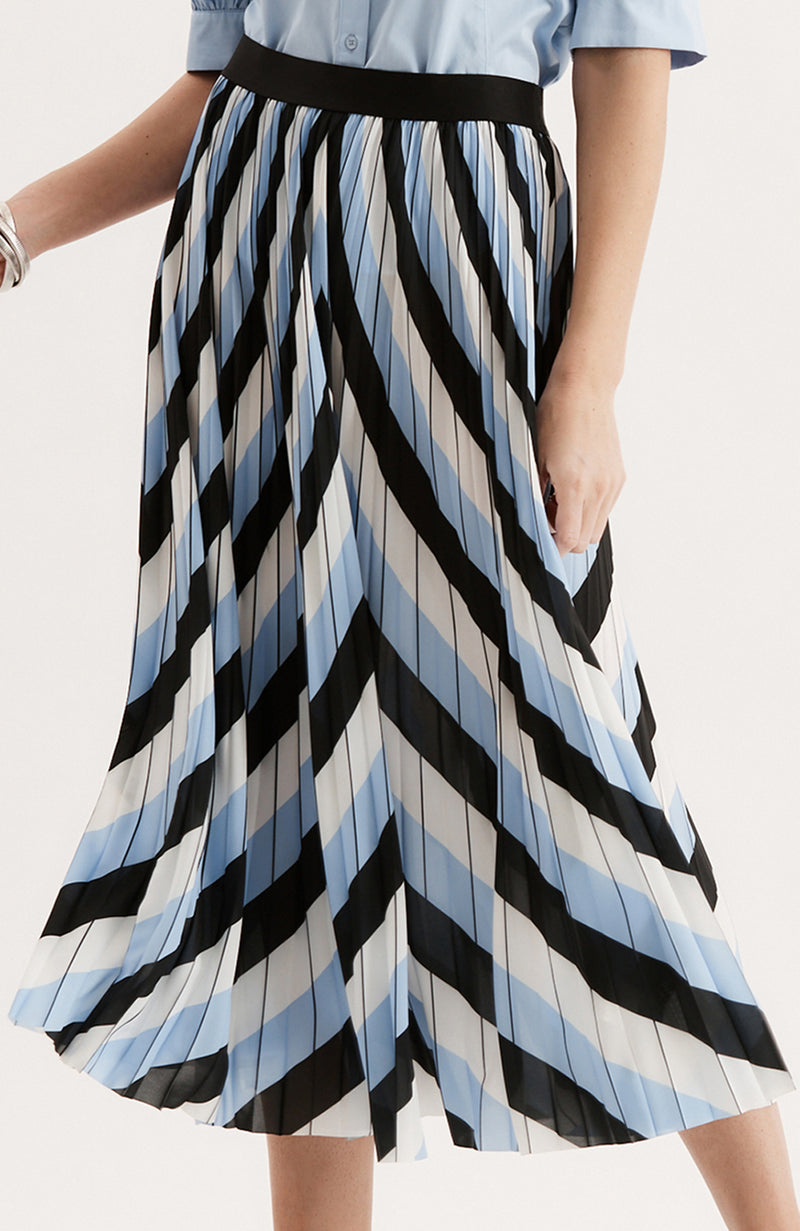 Cara Fortuni Skirt - White Blue Black Stripes