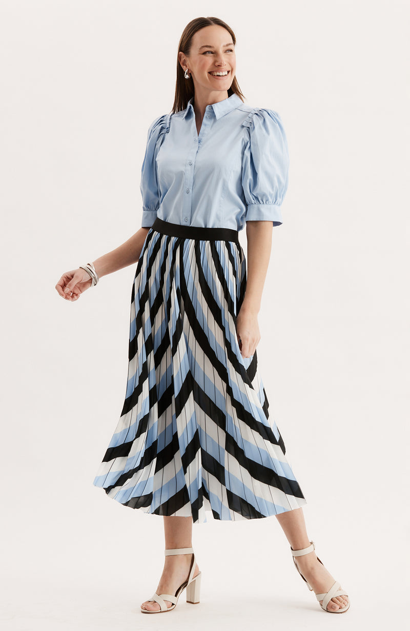 Dana Pleated Shoulder Shirt - Light Blue