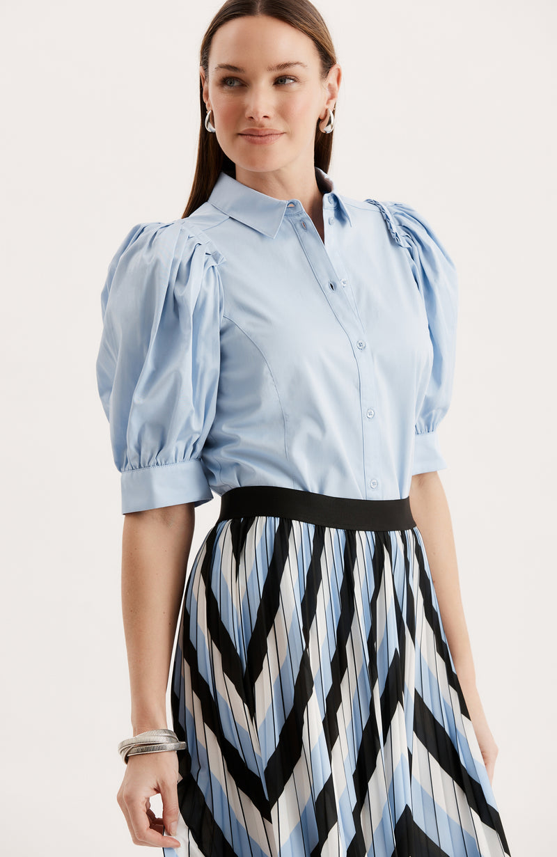 Cara Fortuni Skirt - White Blue Black Stripes