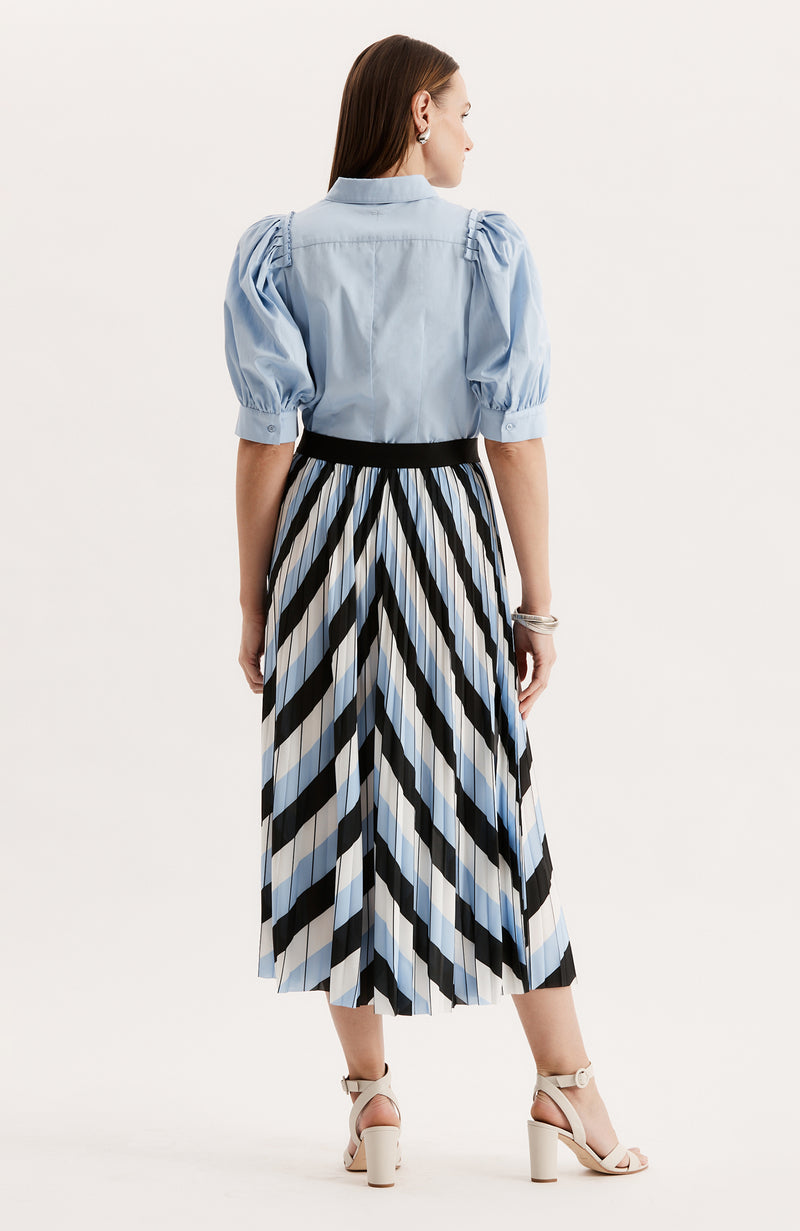 Cara Fortuni Skirt - White Blue Black Stripes