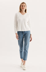 Mineral Wash V Neck Sweater - White