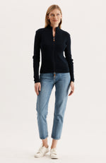 Cotton Ribbed Cardigan - Navy