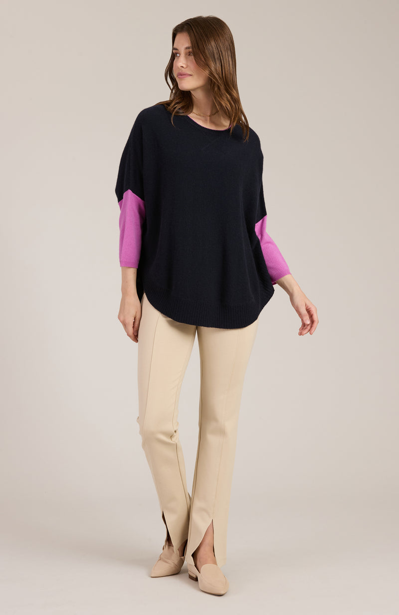 Cashmere Color Block Capelet - Navy