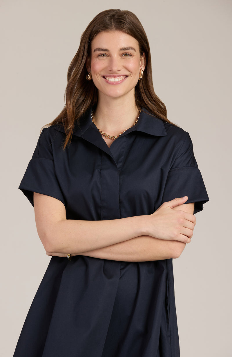 Addie Midi Shirtdress - Navy