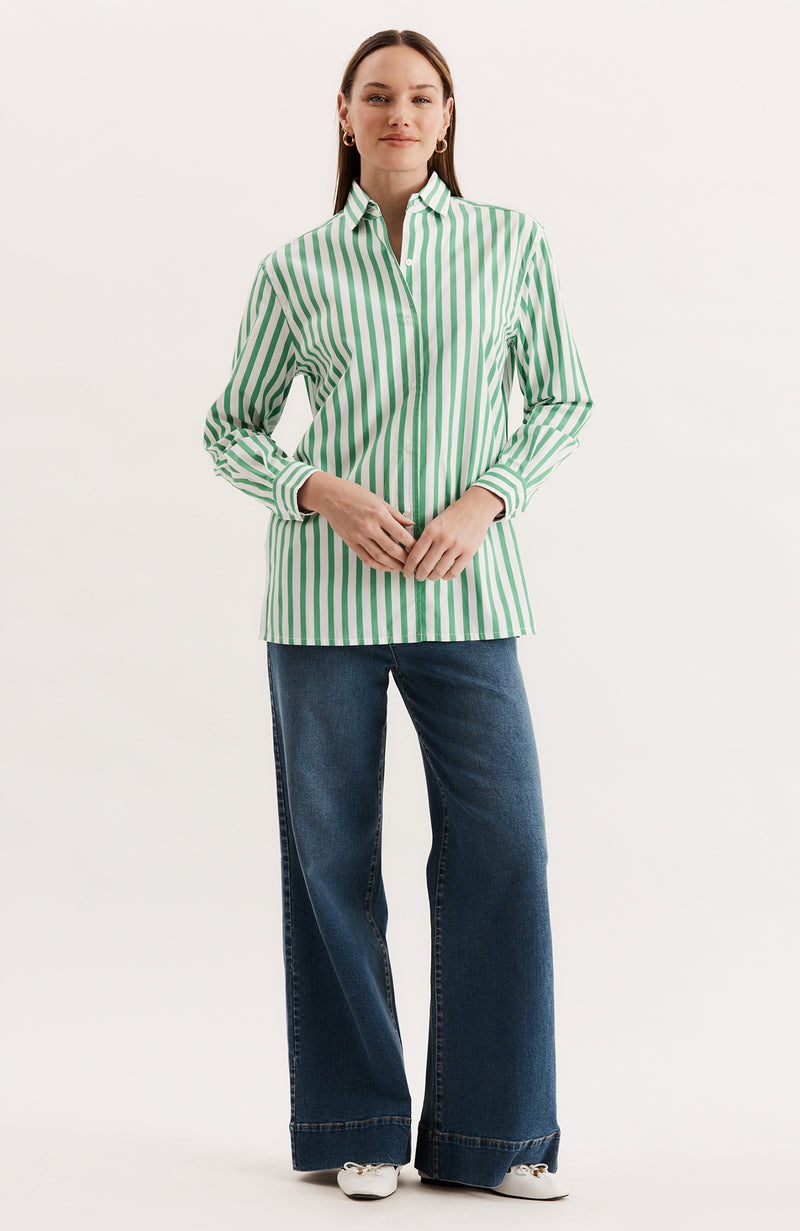 Natalie Stripe Shirt - Kelly Green