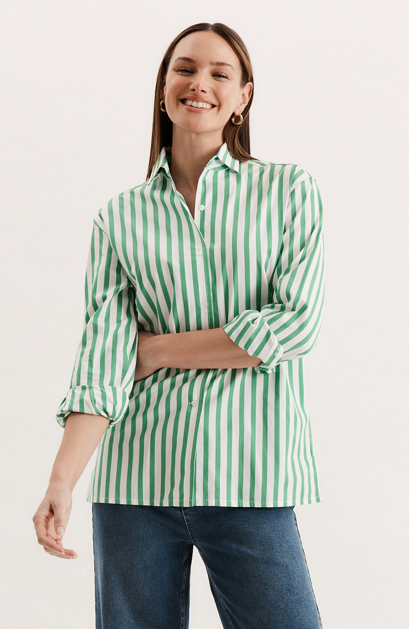 Natalie Stripe Shirt - Kelly Green