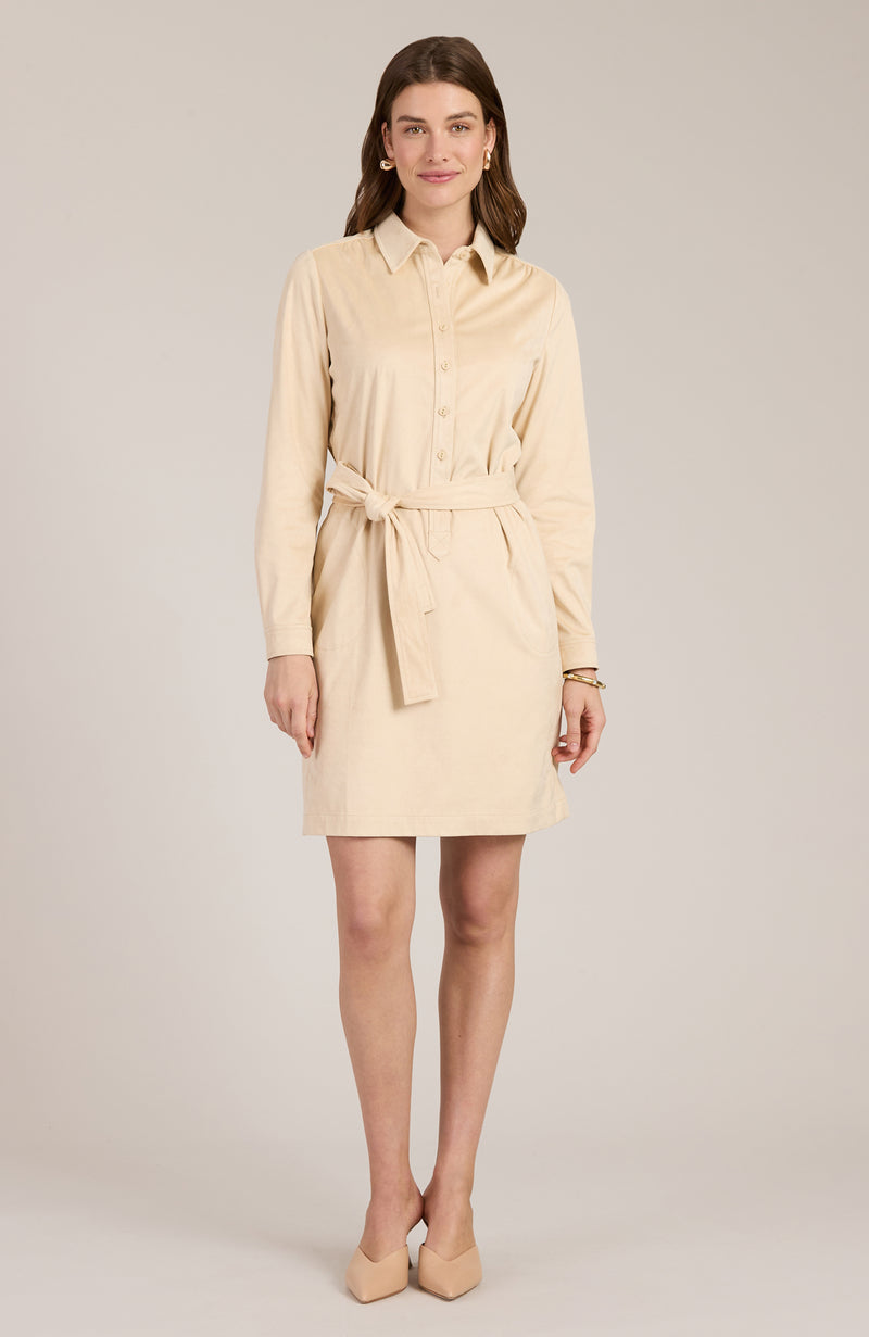 Ziva Faux Suede Shirtdress - Flax