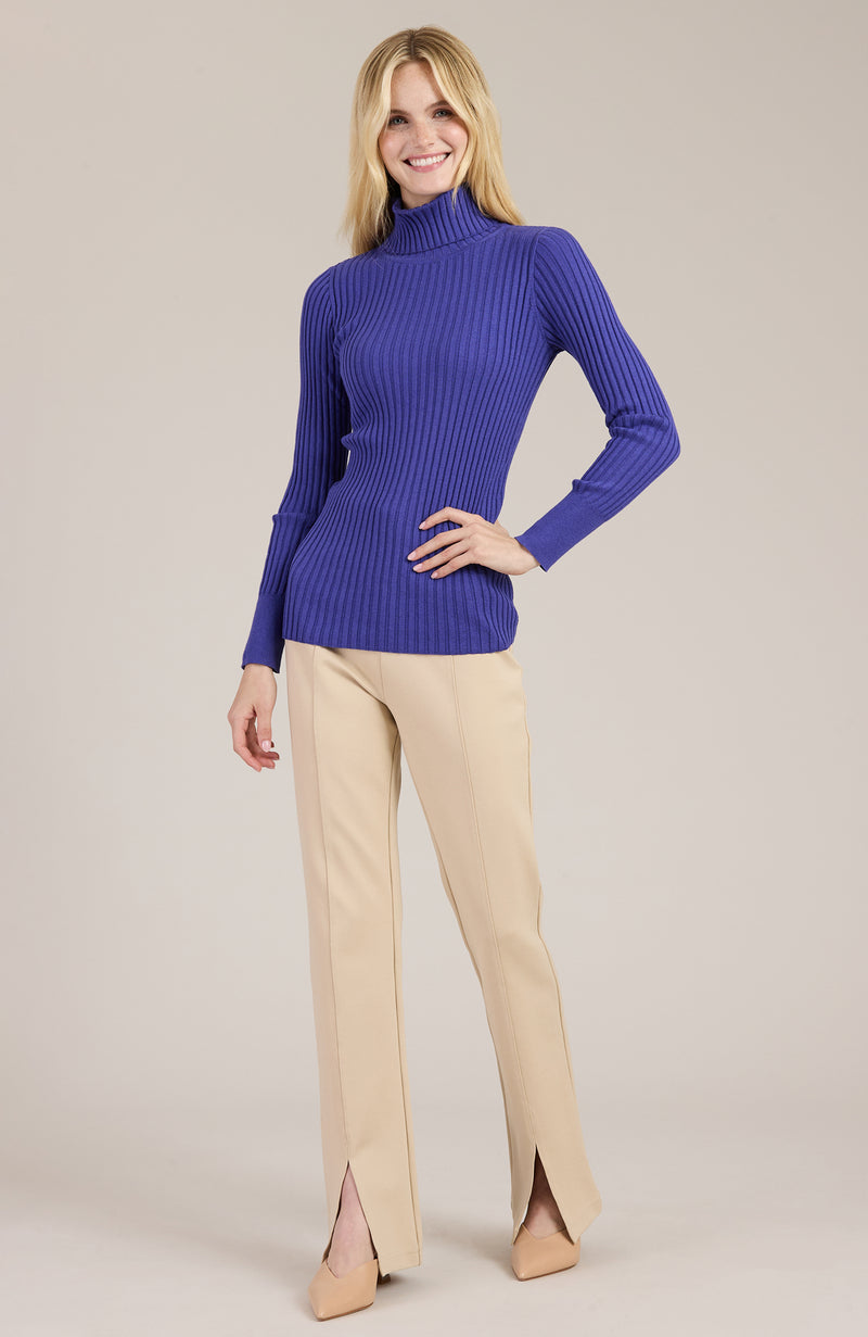 Cotton Cashmere Ribbed Turtleneck - Violet