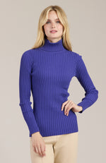 Cotton Cashmere Ribbed Turtleneck - Violet