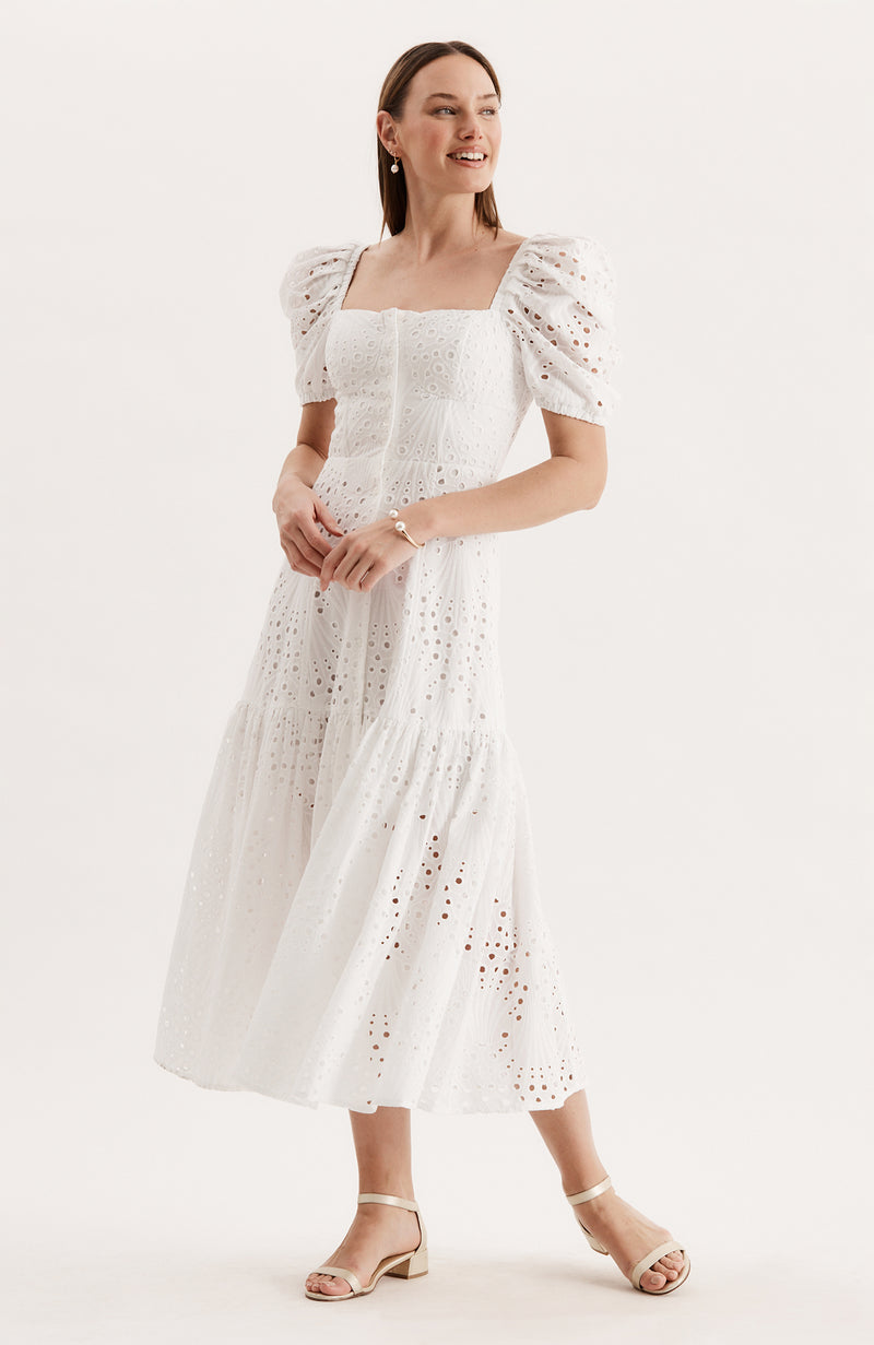 Cleo Eyelet Midi Dress - White