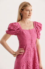 Cleo Eyelet Midi Dress - Hot Pink