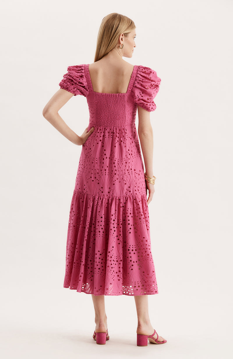 Cleo Eyelet Midi Dress - Hot Pink