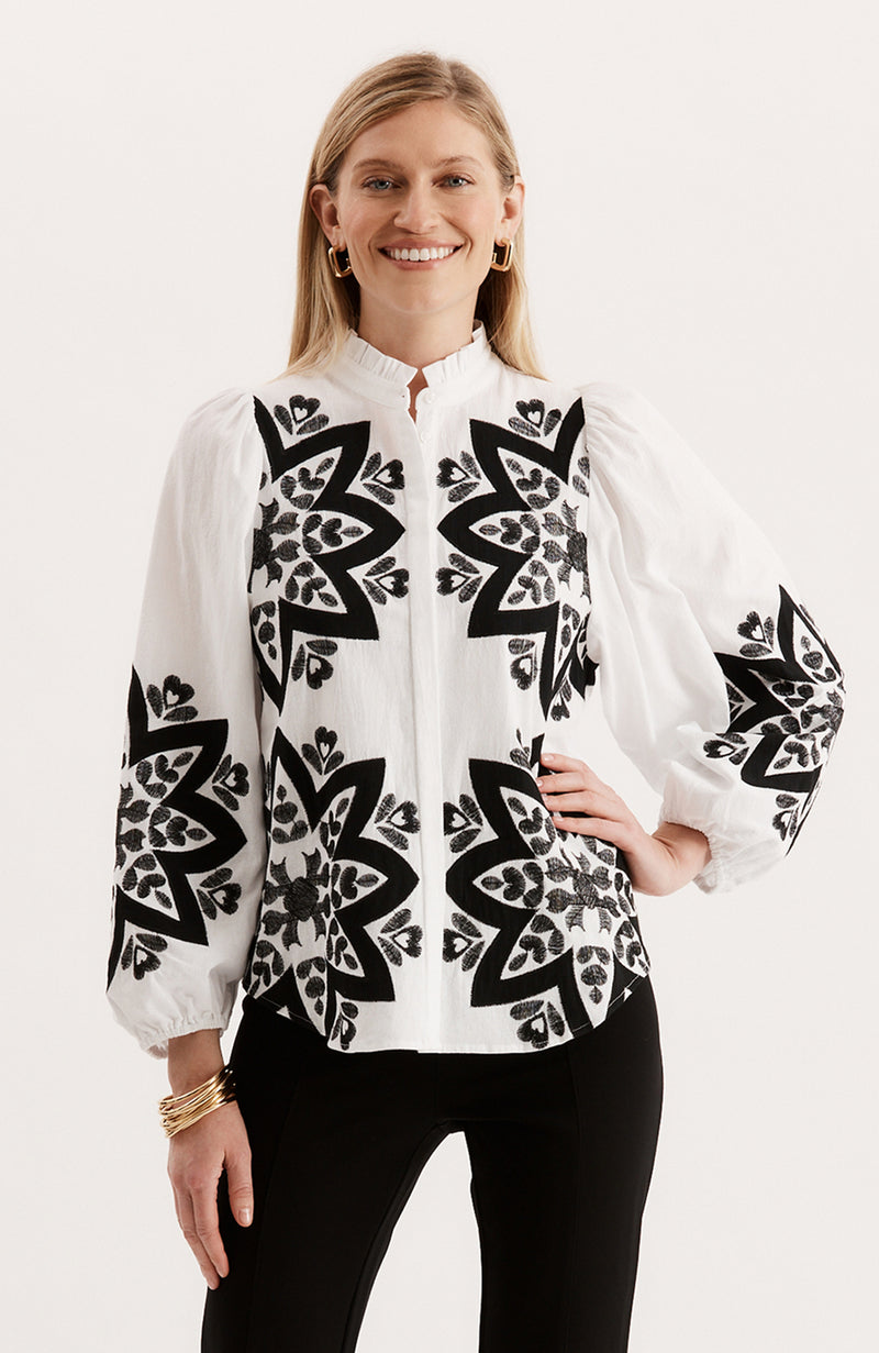 Valerie Embroidered Top - Black