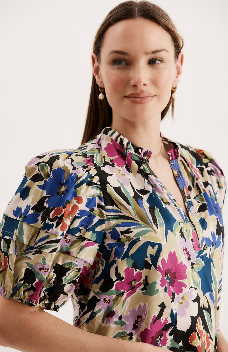 Jenna Cotton Watercolor Floral Top - Watercolor Floral