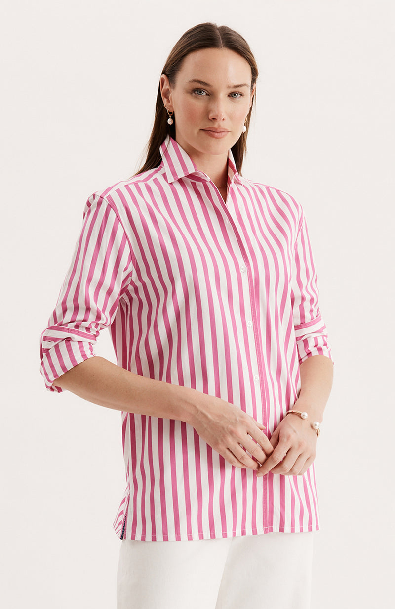 Natalie Stripe Shirt - Hot Pink