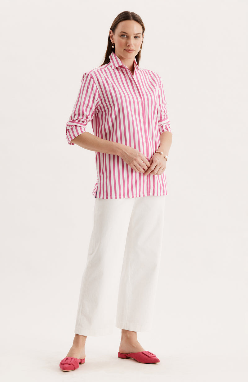 Natalie Stripe Shirt - Hot Pink