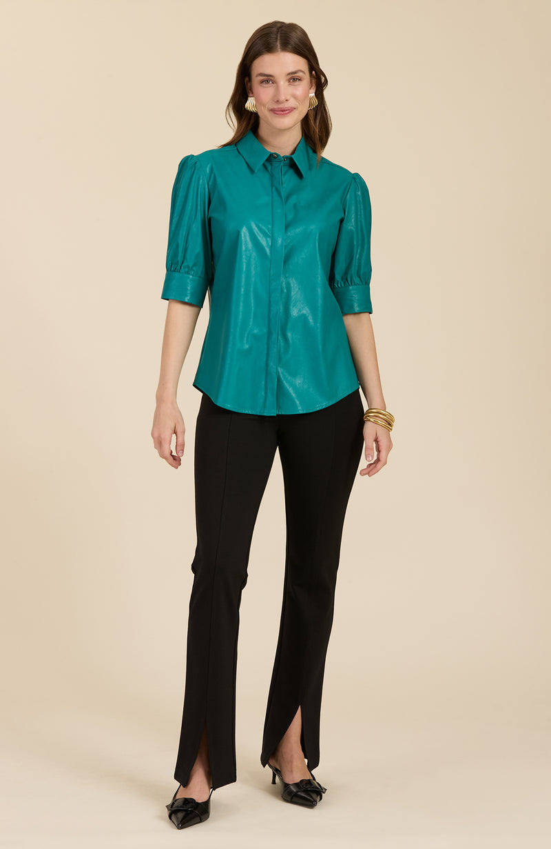 Alice Vegan Leather Shirt - Deep Lake