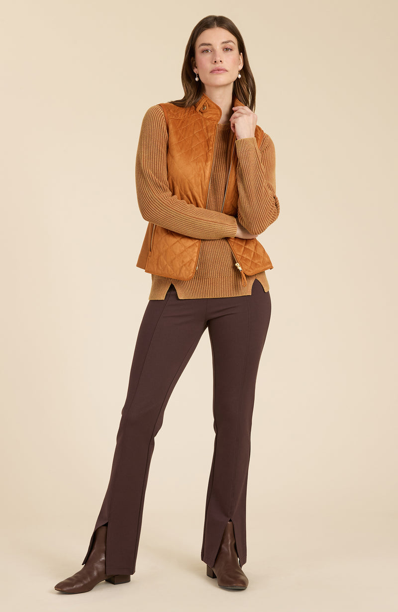 Faux Suede Moto Vest - Chestnut