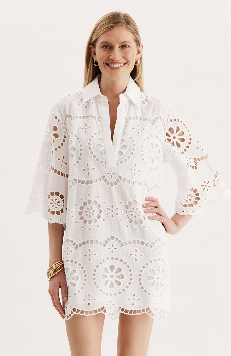 Penny Eyelet Tunic Dress - White