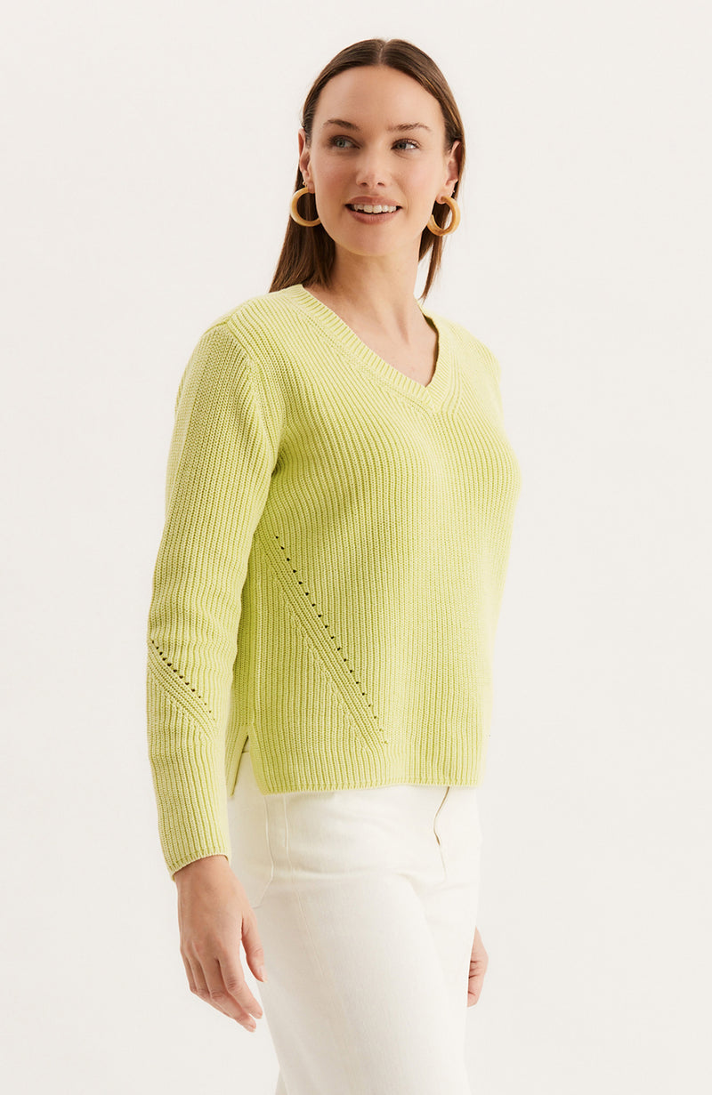 Mineral Wash V Neck Sweater - Wild Lime