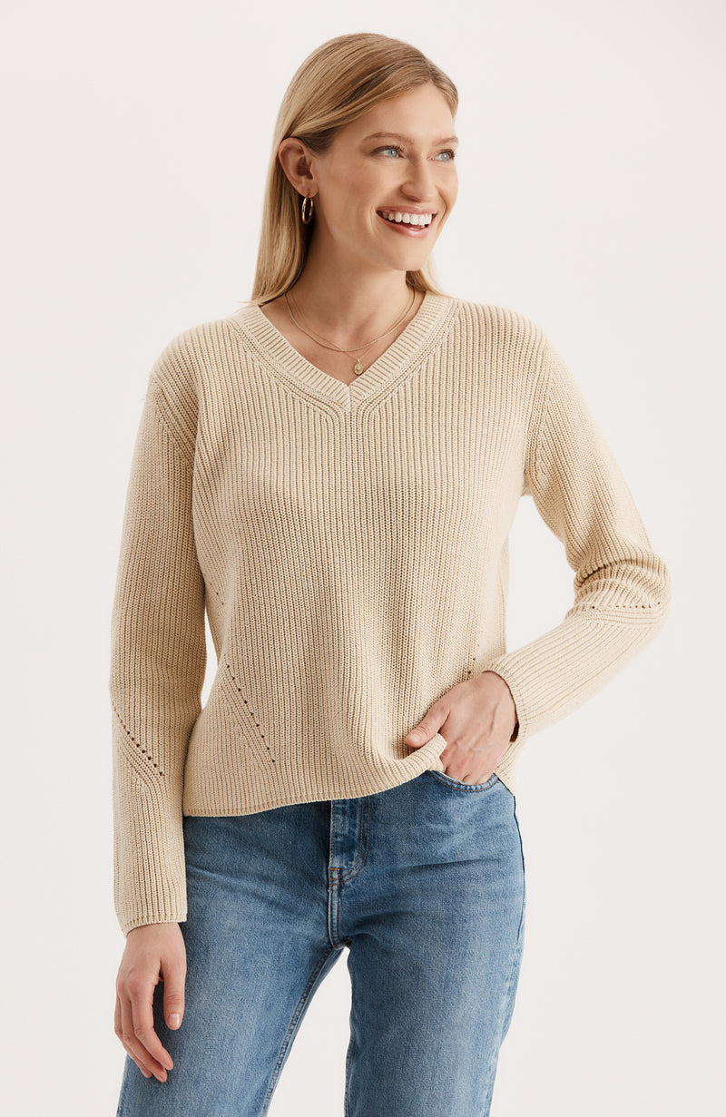 Mineral Wash V Neck Sweater - Beechwood