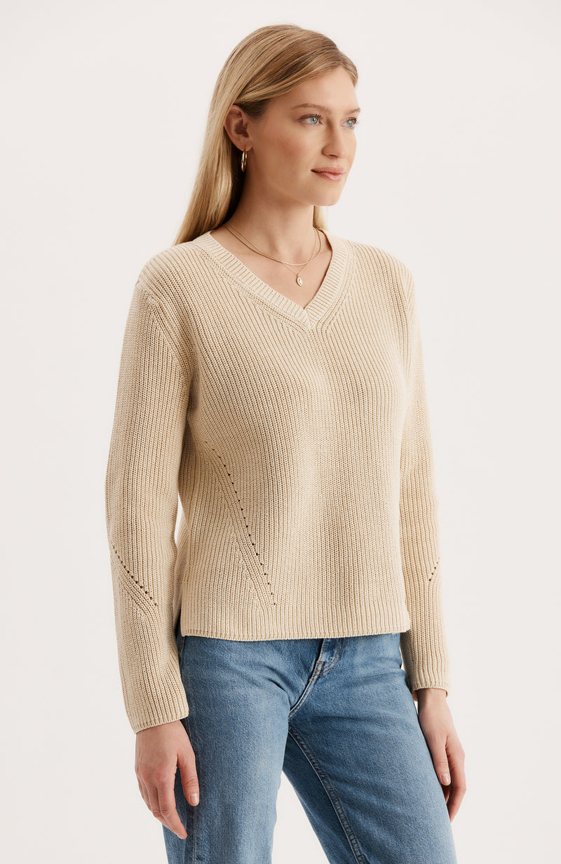 Mineral Wash V Neck Sweater - Beechwood